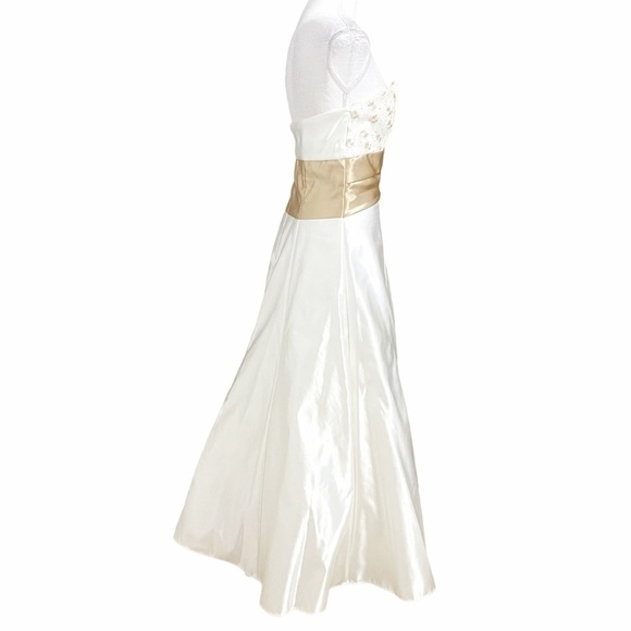 JESSICA MCCLINTOCK FOR GUNNE SAX WHITE GOLD SATIN STRAPLESS BRIDAL PROM DRESS - Picture 2 of 9